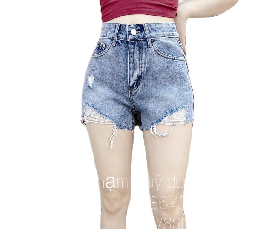 Quần short jean nữ thêu hoa cúc mẫu mới thời trang lulyfashion b122