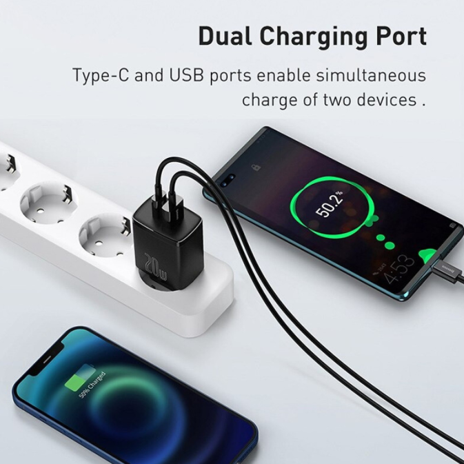 [BH 12 Tháng] Củ cốc sạc nhanh siêu nhỏ gọn 20W Baseus Compact Quick Charger(USB + Type C,công suất 20W)