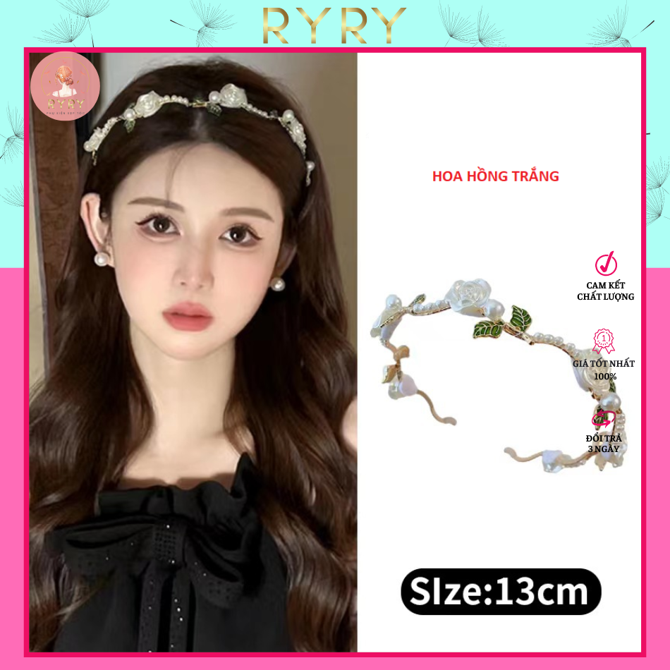 Băng Đô Cài Tóc Đính Hoa Hồng Phong Cách Retro Pháp
