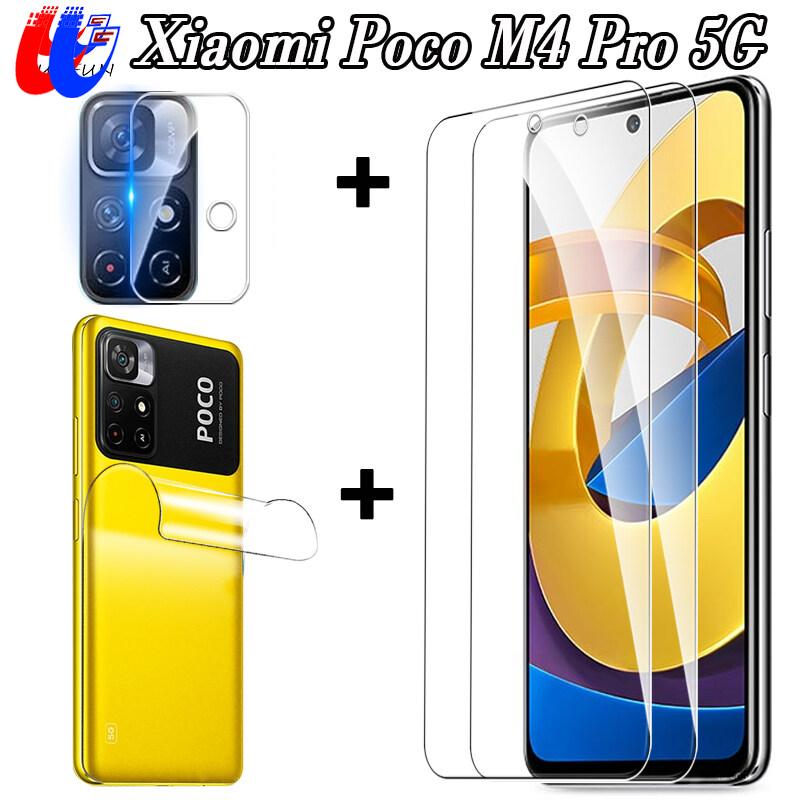 For xiaomi poco m4 pro 5g 4 in 1 2pcs front screen protector film+1pcs back hydrogel film+1pcs camera lens glass film for xiaomi poco x4 nfc tempered glass&back lens&back film