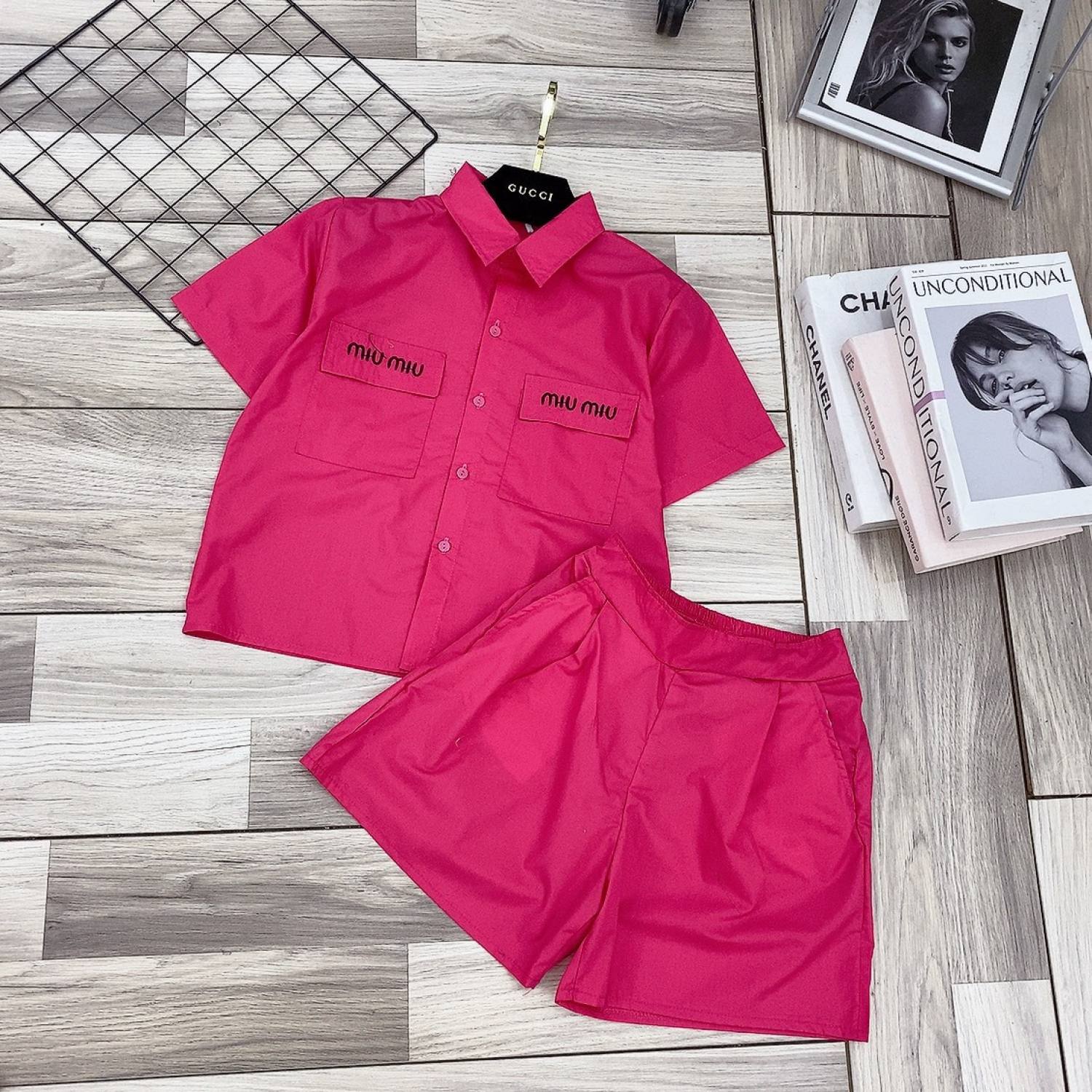 Sét áo sơ mi croptop mix quần short miu miu chất mát