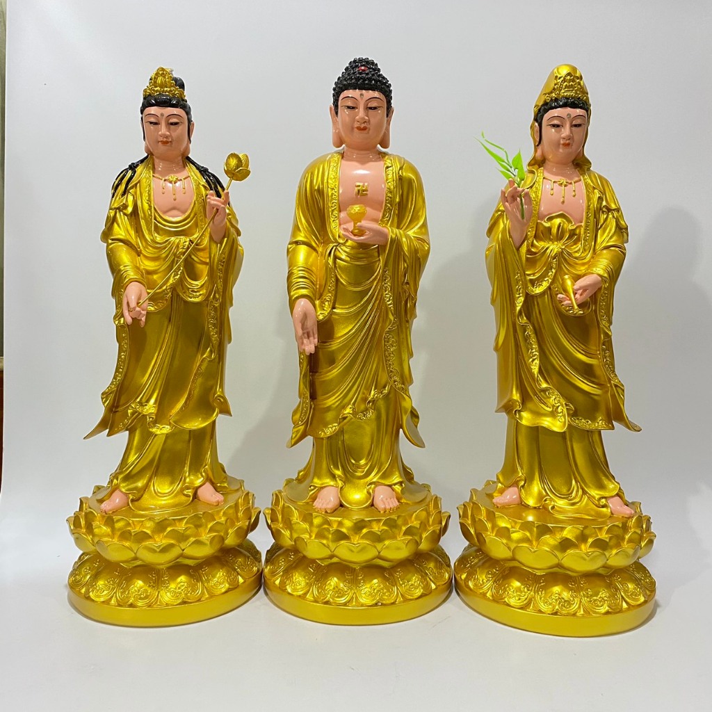 Bộ Tây Phương Tam Thánh Vàng Vẽ Đứng Cao 50cm Composite-Shop dương khoa