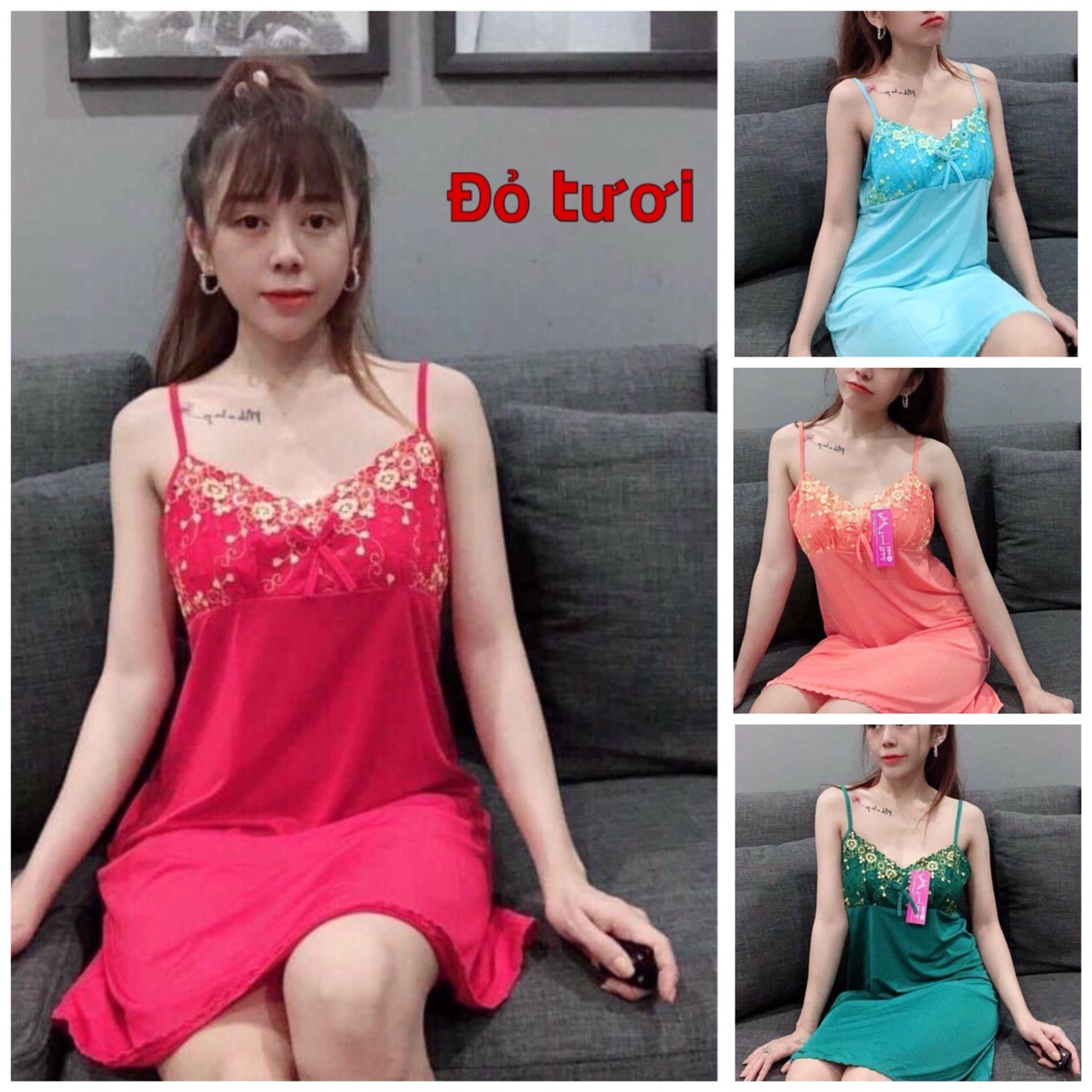 Sỉ Đầm ngủ thun lạnh giá rẻ quai dây đẹp đủ size 50 bộ