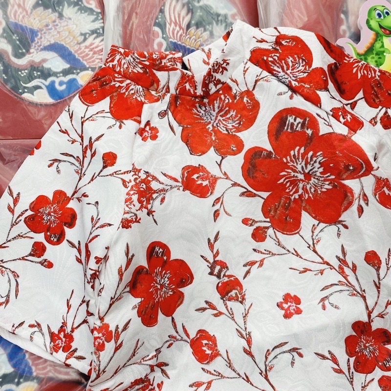[8-30kg] Áo dài cách tân bé gái hoa mai,áo lụa quần lụa satin kèm mấn