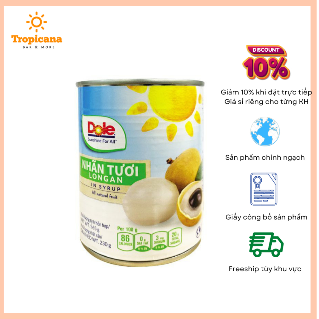 Nhãn ngâm dole - lon 565gr