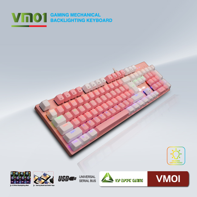 Bàn phím cơ VSP eSport Gaming VM01(HỒNG)