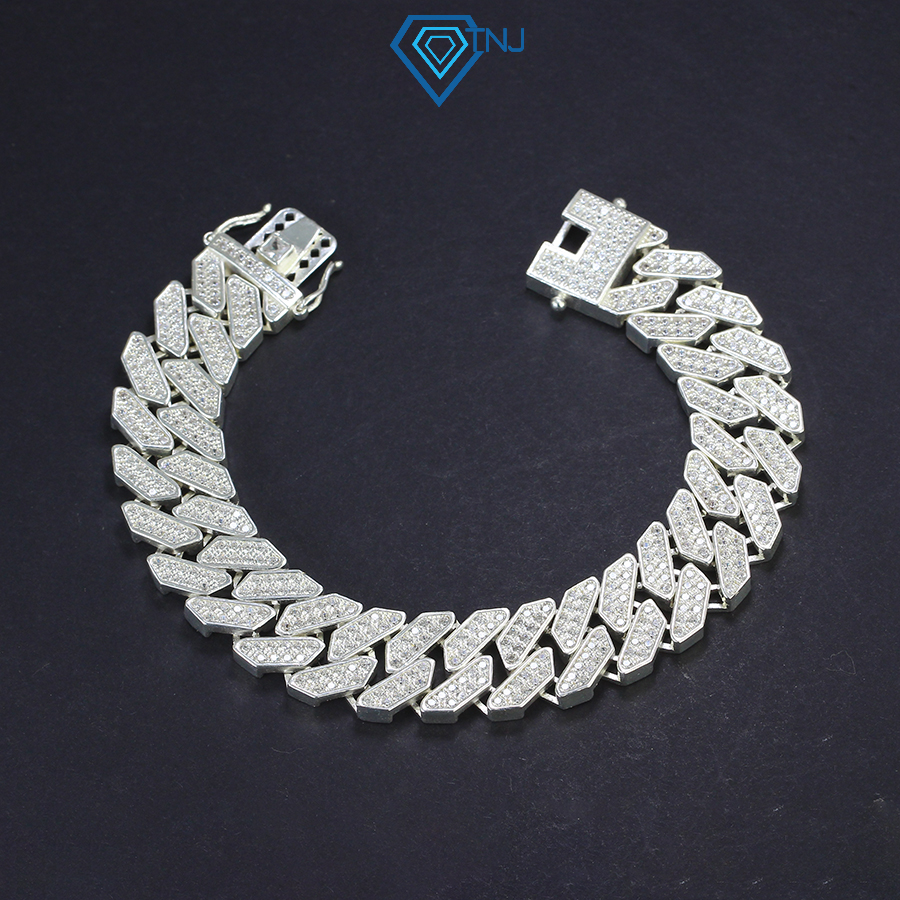 Lắc tay nam bạc cuban bản 14mm đính đá lta0082 - trang sức tnj