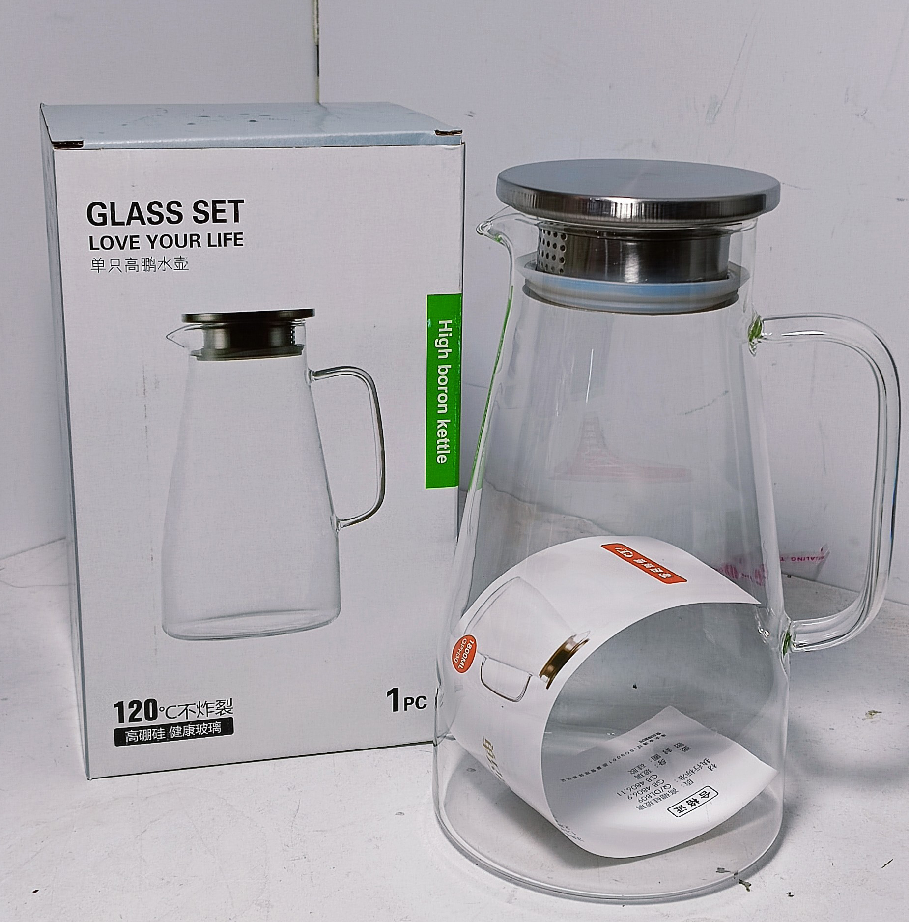 Bình nước thủy tinh 1800ml GPH 28, Bình đựng nước thủy tinh có quai cầm sang trọng, Ấm pha trà thủy tinh có lõi lọc trà Dieulinhshop