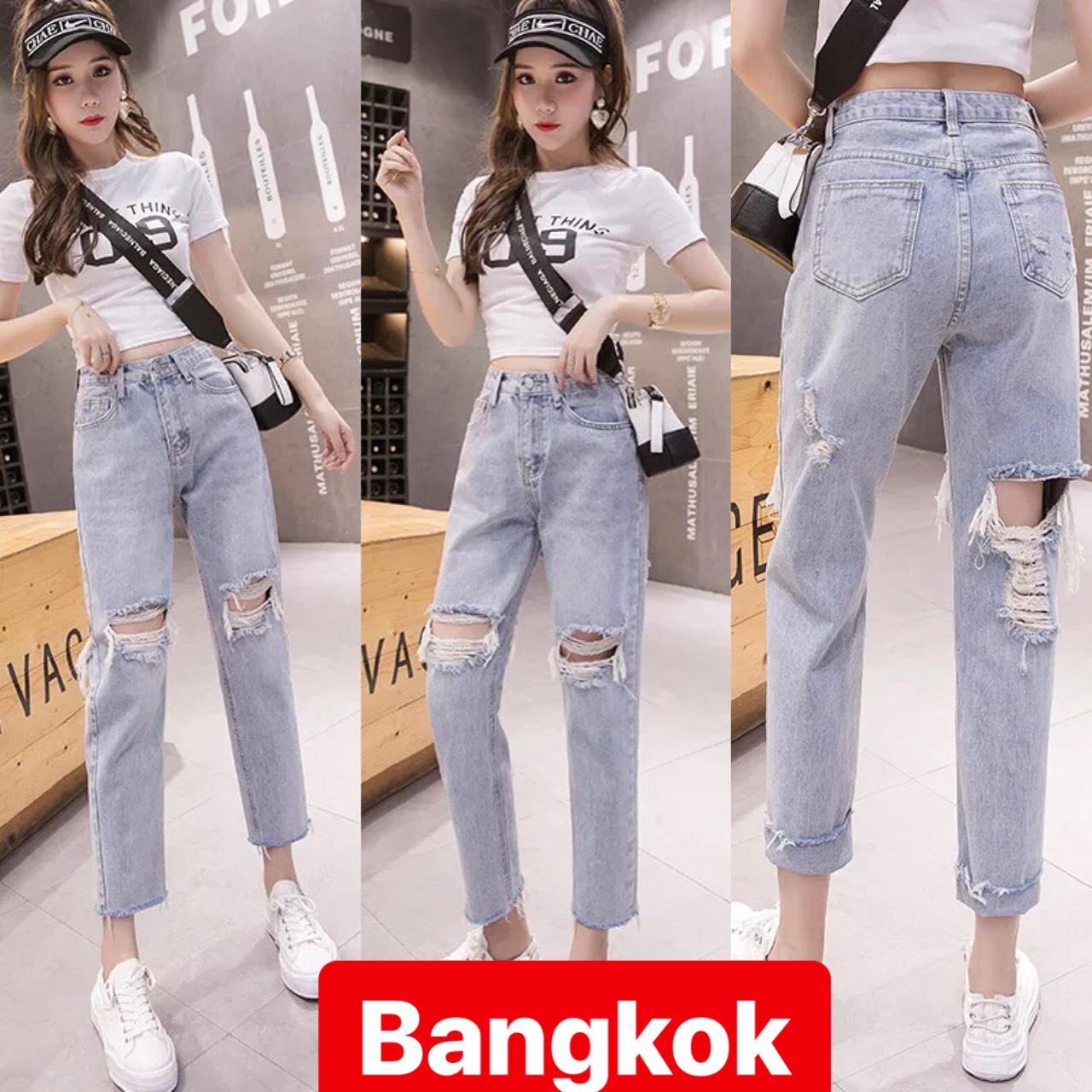 QUẦN JEAN BAGGY NỮ XANH RÁCH GỐI LƯNG CAO NÂNG MÔNG TREND MỚI THÁI LAN BK 3131 - TÝ GOLD 2020