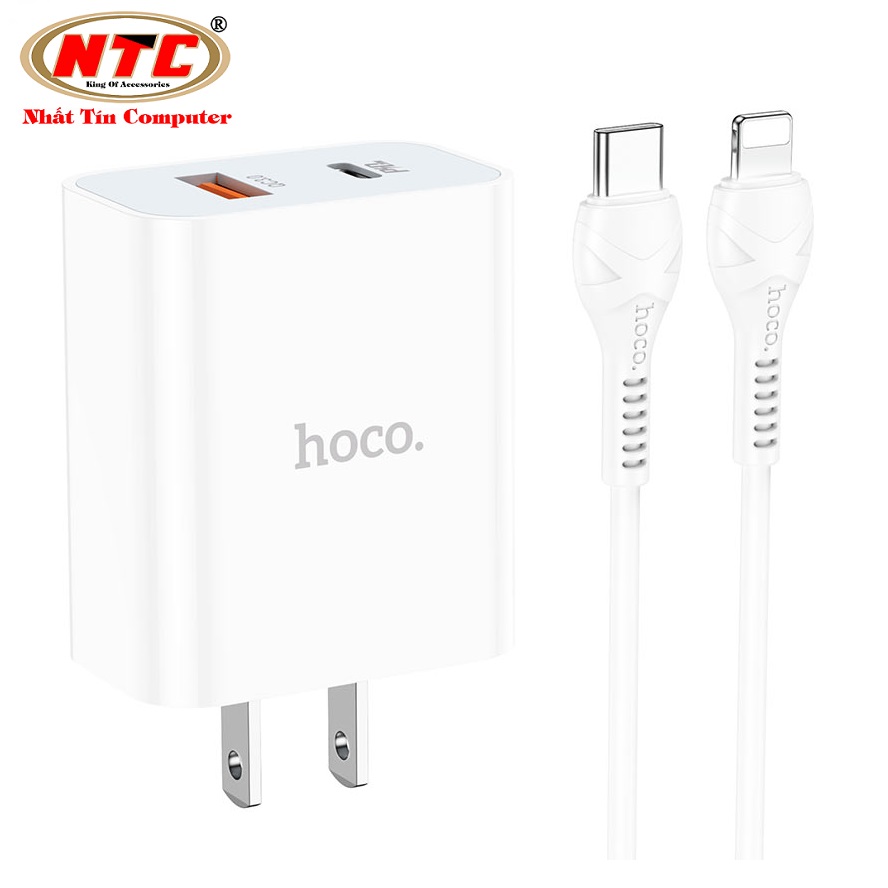 Bộ sạc hoco c97 2 cổng usb qc 3.0 18w và typec pd 20w kèm cáp sạc typec to lightning - nhat tin authorised store
