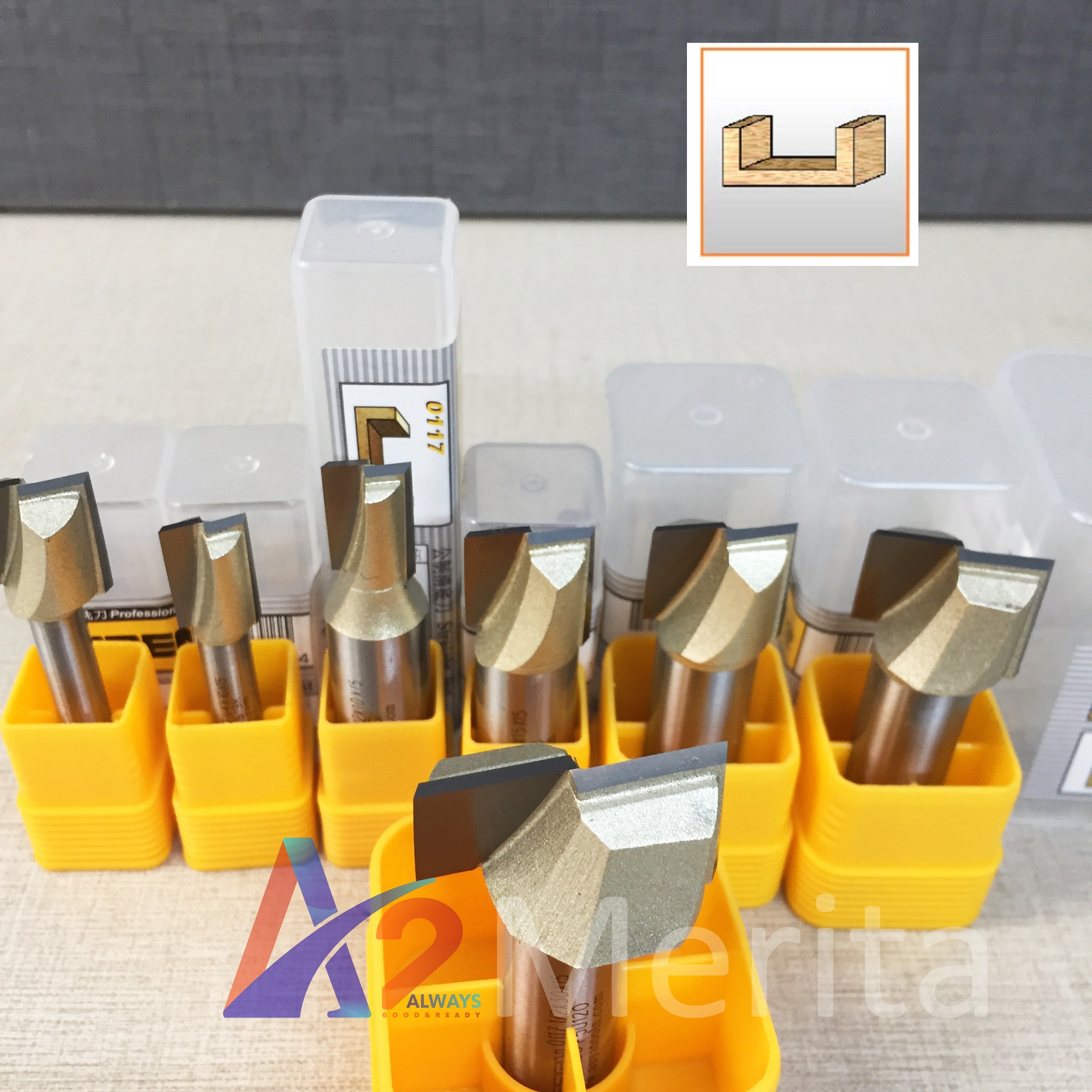 Mũi phay, mũi soi, mũi cắt gỗ thẳng lấy nền cốt 1/4"(6.35mm) Arden (Tùy chọn size - giá lẻ từng size)