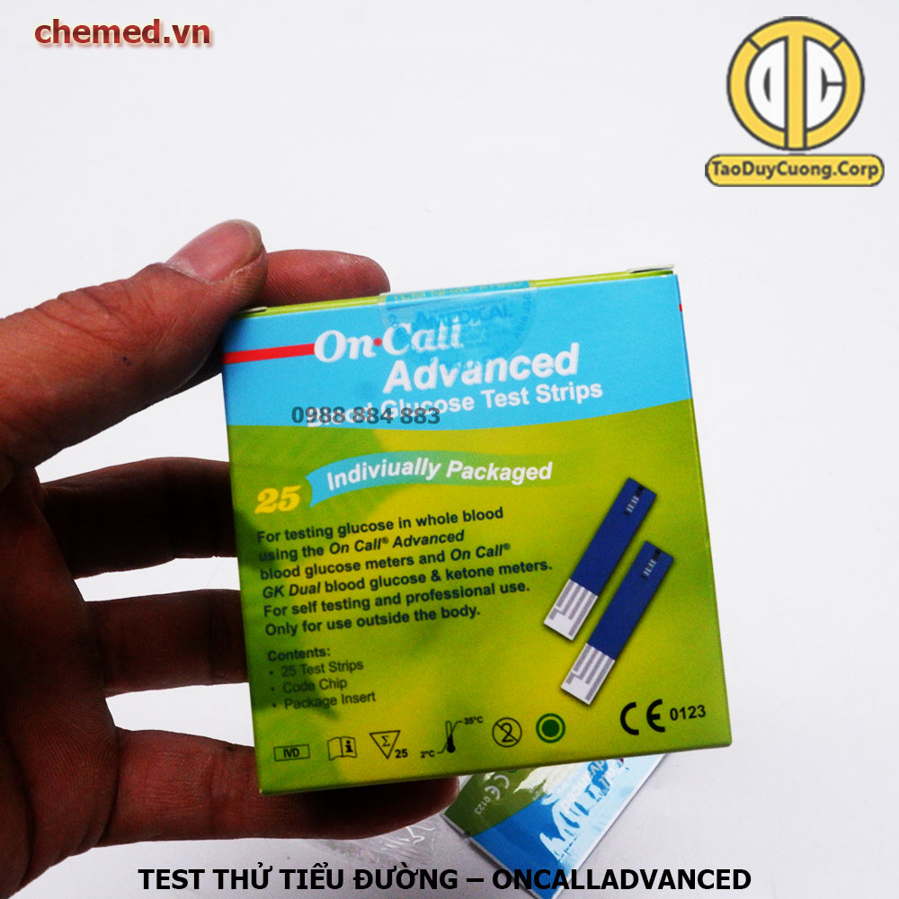 { 25 que/ 1hộp } Que test thử tiểu đường OnCallAdvanced hàng chính hãng
