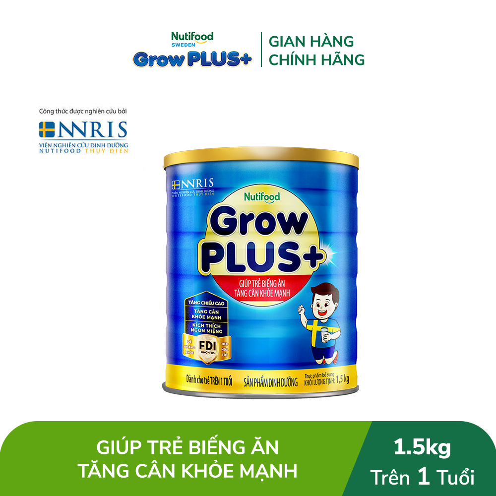 Sữa Bột Nutifood GrowPLUS+ Biếng Ăn (Xanh) - Hỗ Trợ Kích Thích Ngon Miệng, Tăng Cân Khỏe Mạnh (Lon 1,5KG)