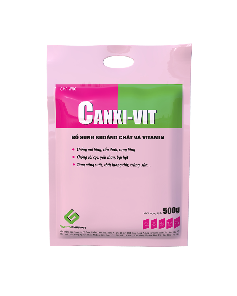 gói  CANXI –VIT 500gr Tăng chất lượng trứng,chố.ng mổ cắn, chống bại liệt, đẻ cao, vỏ trứng dầy, nở tốt Chố.ng còi cọc heo con