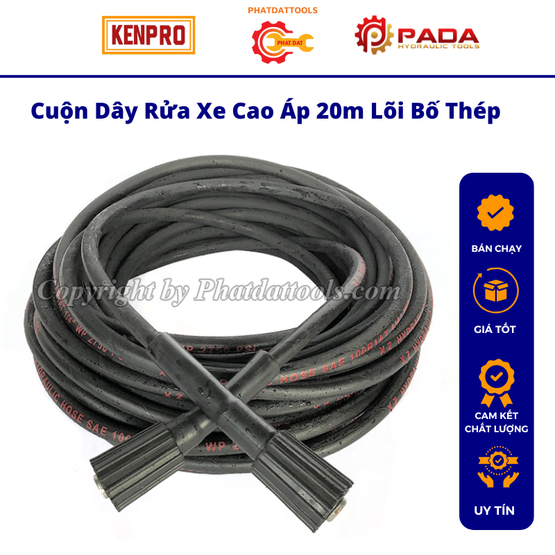 Cuộn dây rửa xe cao áp 20m lõi bố thép siêu bền-Tặng kèm kép đồng nối dây rửa xe Chiều dài :20m
