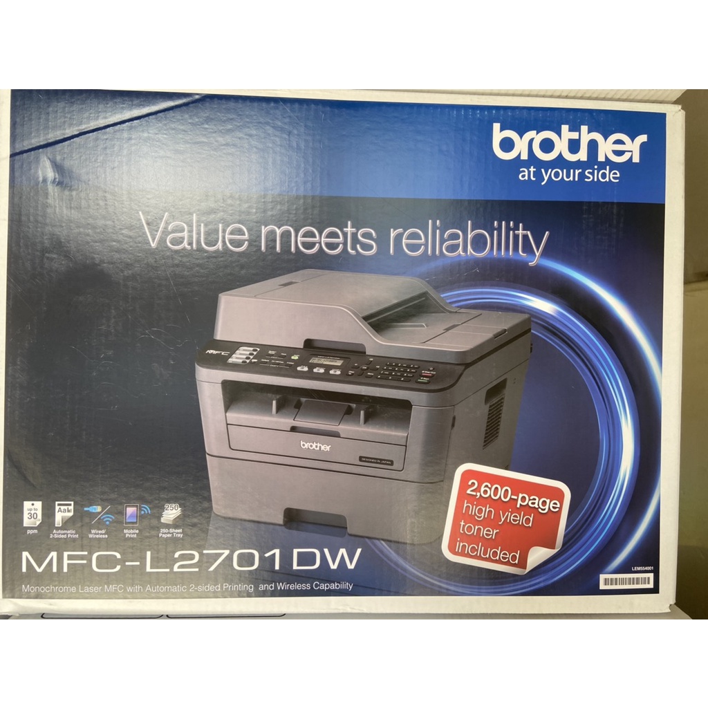 Máy in laser đa năng brother mfc-l2701dw - hàng có sẳn hộp mực hãng tn 2385 trong máy - bảo hành12 tháng