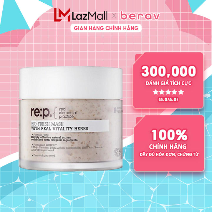 Mặt Nạ Đất Sét HOA HỒNG RE:P Cấp ẩm Và Phục Hồi Da Bio Fresh Mask With Real Herbs Rep 130g