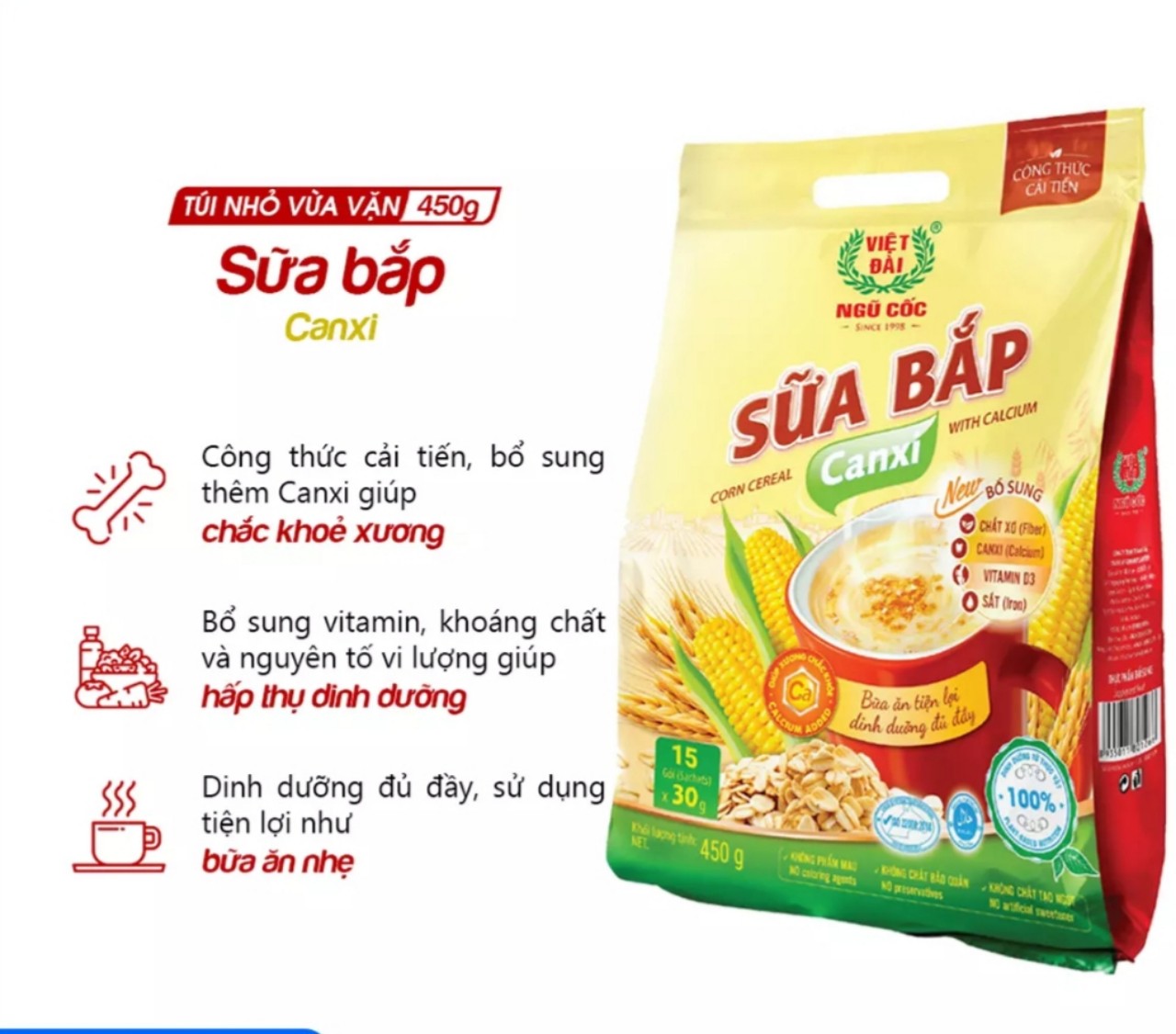 Ngũ Cốc Sữa Bắp Canxi Việt Đài 600gr