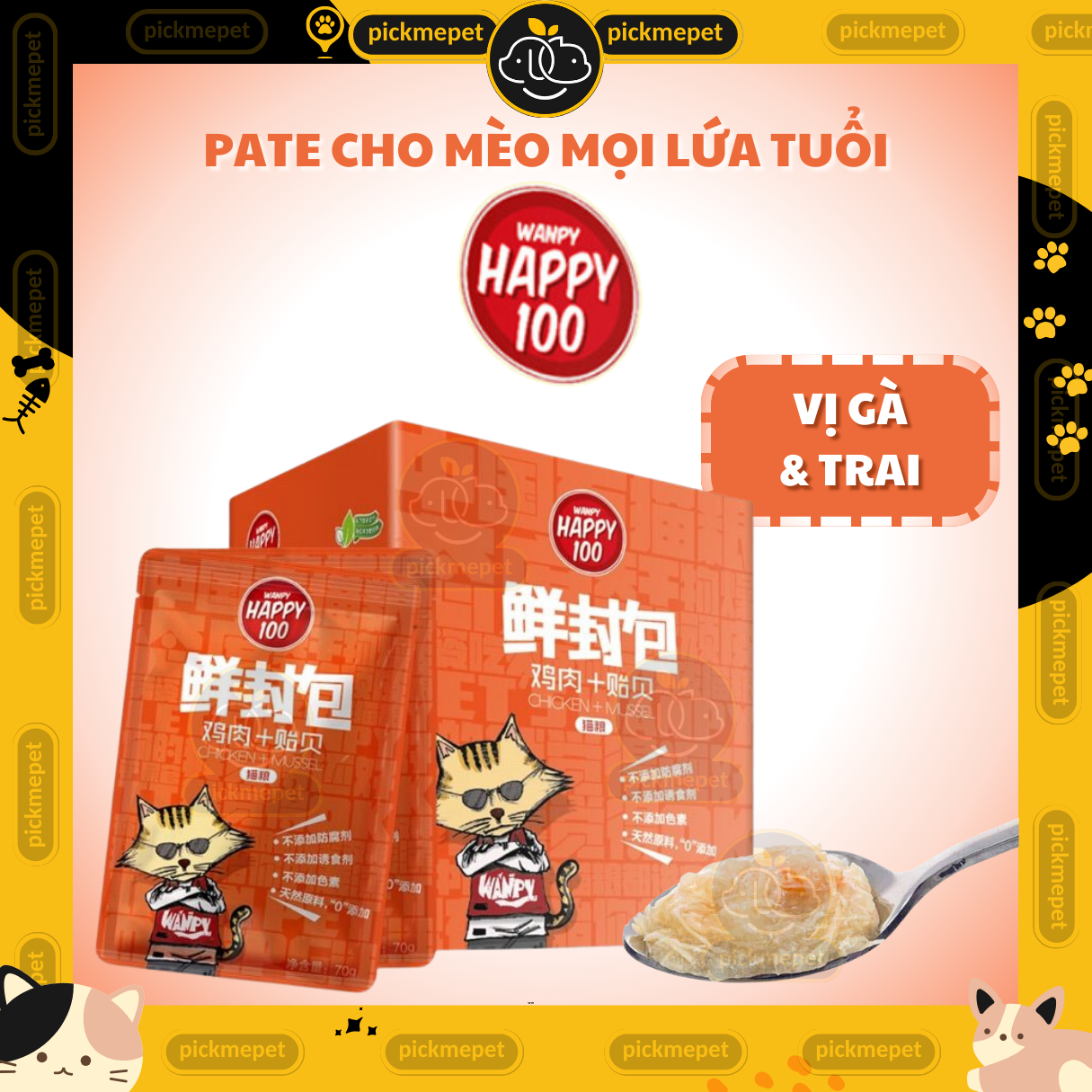 Pate Wanpy Happy 100 Cho Mèo Mọi Lứa Tuổi 70g