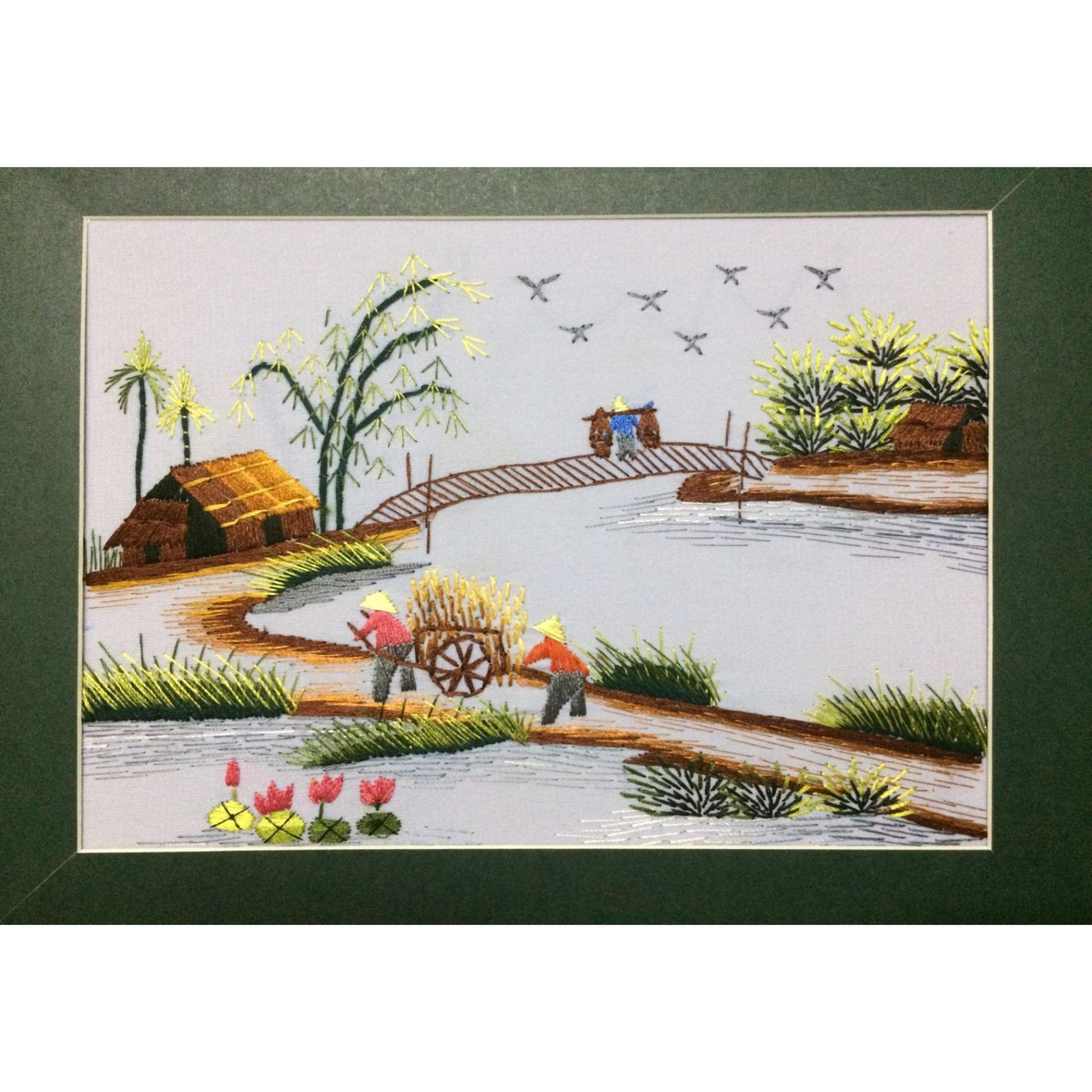 Tranh thêu tay đồng quê 20 x25cm DQ003