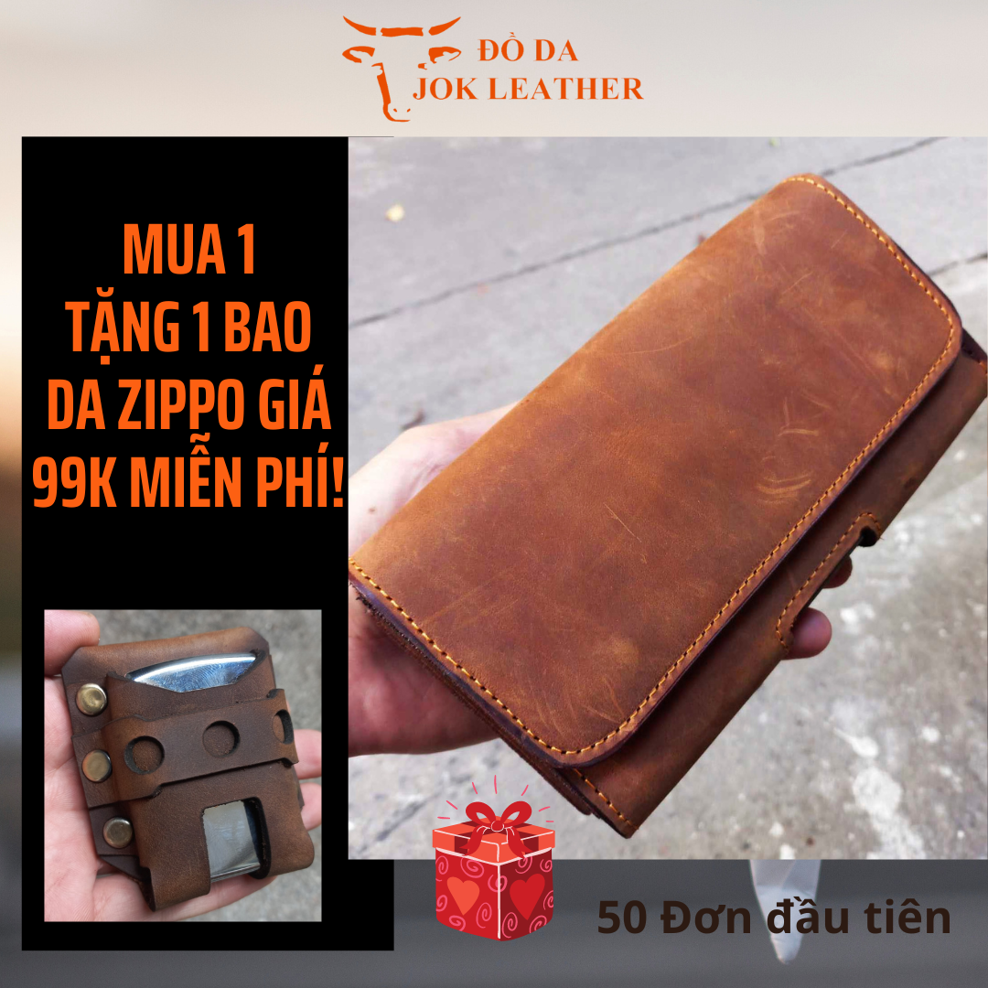 Bao đựng 2 điện thoại đeo thắt lưng da bò 1 lớp