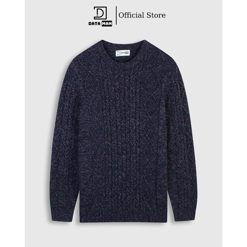 Áo len nam DATAMAN, cổ tròn, hoạ tiết vặn thừng cable-knit, chất liệu len lông cừu cao cấp, dày dặn, mềm mại