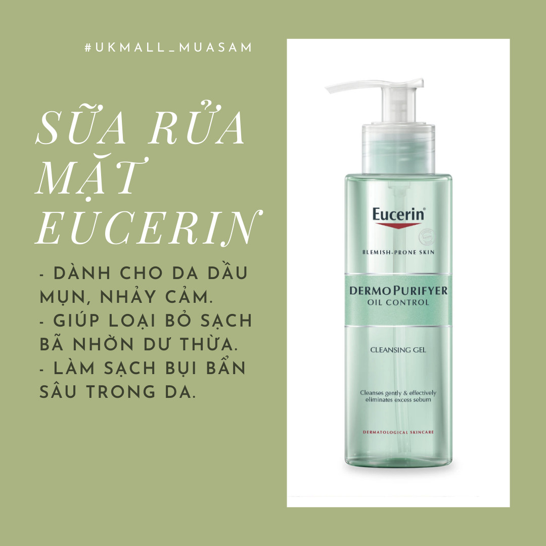 [BILL UK] Sữa rửa mặt Eucerin dermo purifyer oil control Cleansing Gel 200ml