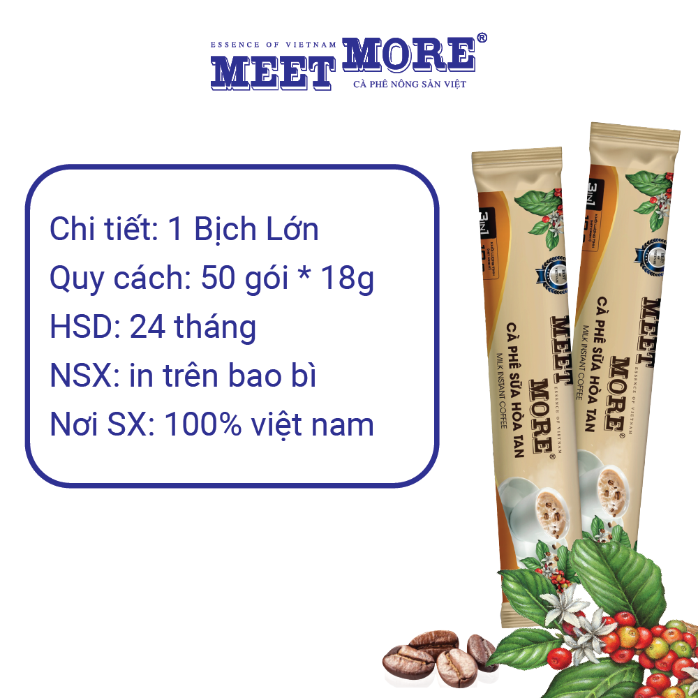 Bịch Cà Phê Sữa Đá Hoà Tan Meet More (50 Gói/18 Gram) - Cà Phê Truyền Thống