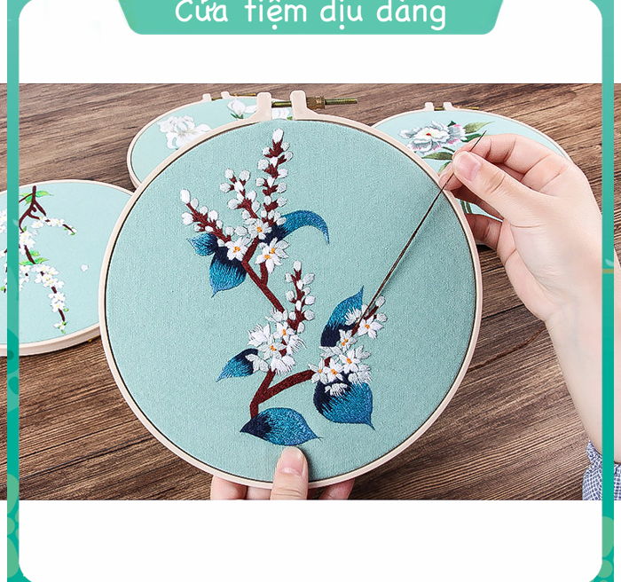 Set thêu embroidery (kèm khung ,vải in sẵn mẫu và chỉ thêu, kim) - cành hoa 1