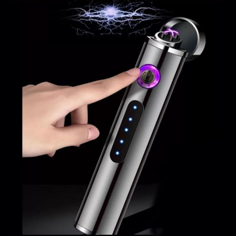 Bật lửa điện plasma 4 tia sạc USB sạc mỏng nhẹ màu đen sang trọng ( Sạc Điện)