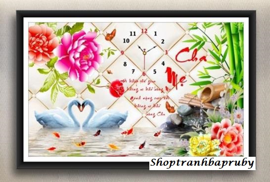 [HCM]Tranh đính đá đồng hồ Cha Mẹ VS249 kích thước 75 x 50 cm