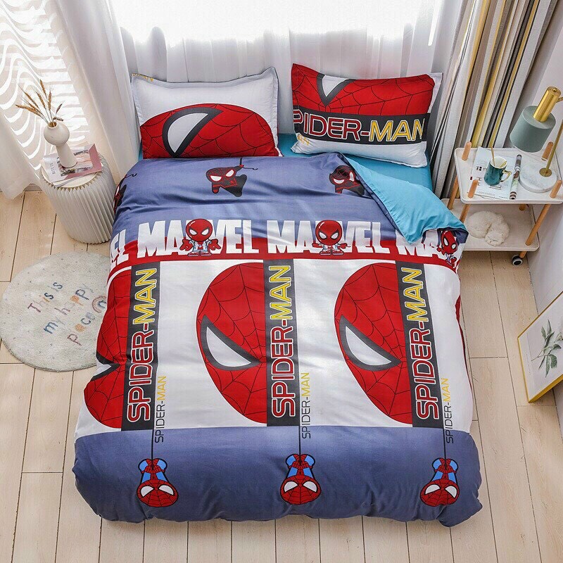 Bộ Chăn Ga Gối Cotton Poly - Spider Man ( 1 Drap + 2 Vỏ Gối Nằm + 1 Vỏ Chăn ) Tiệm Nhà Cá