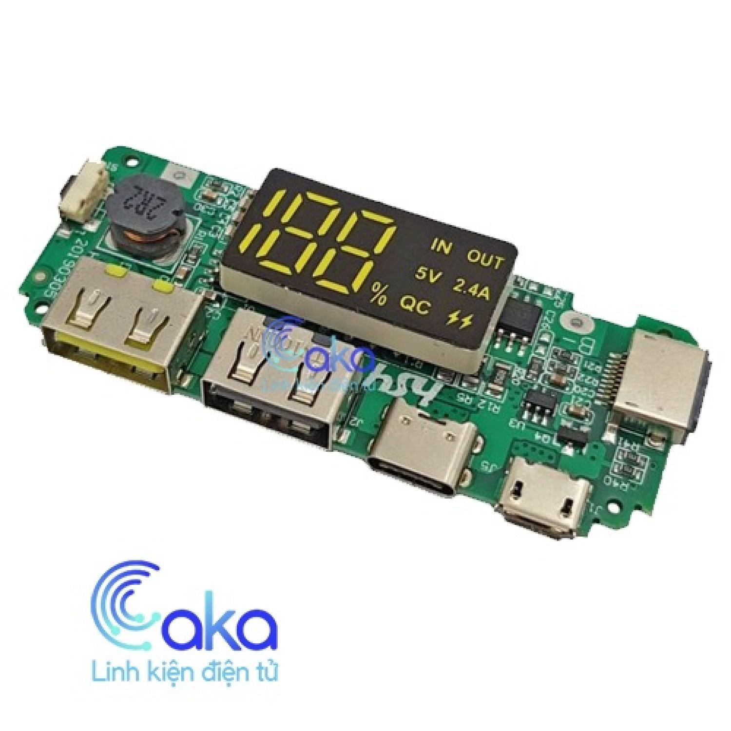 Mạch Sạc Dự Phòng - 2 Cổng USB 5V 2.4A, Tương Thích iPhone, Micro USB và Type-C