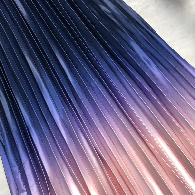 Chân Váy Midi Lưng Cao Bằng Lụa Satin Màu Gradient Thời Trang Cho Nữ