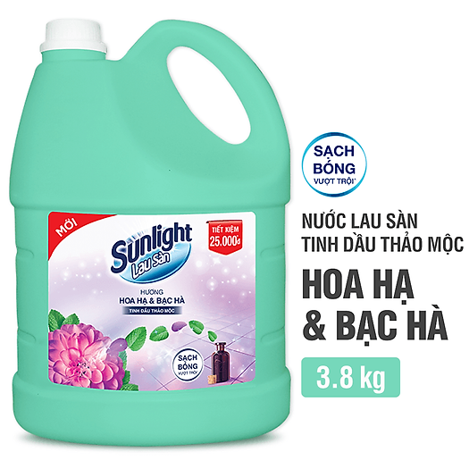 (MỚI) Can nước lau sàn Sunlight 3,8kg- Hương Thiên Thảo/ Hoa hạ