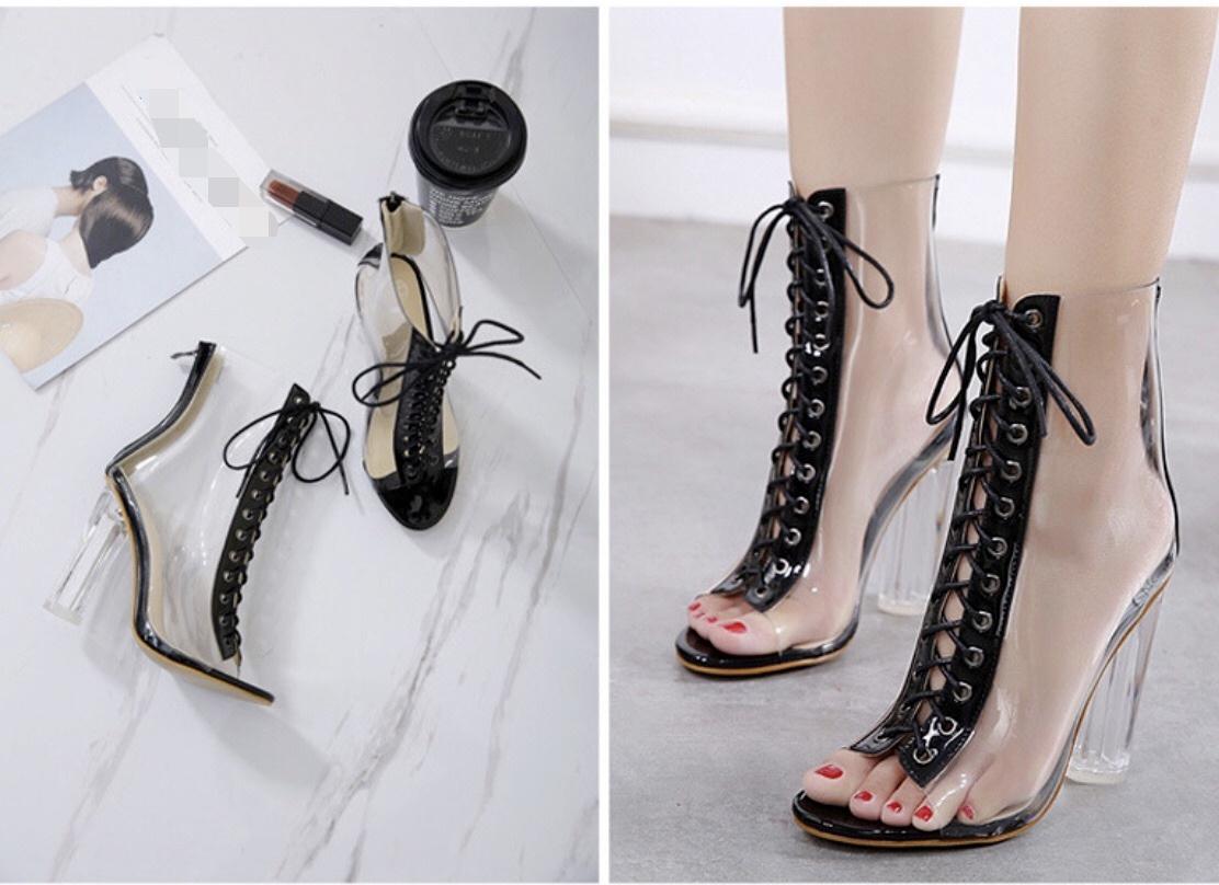 Giày boot nữ cột dây trong suốt cao cấp