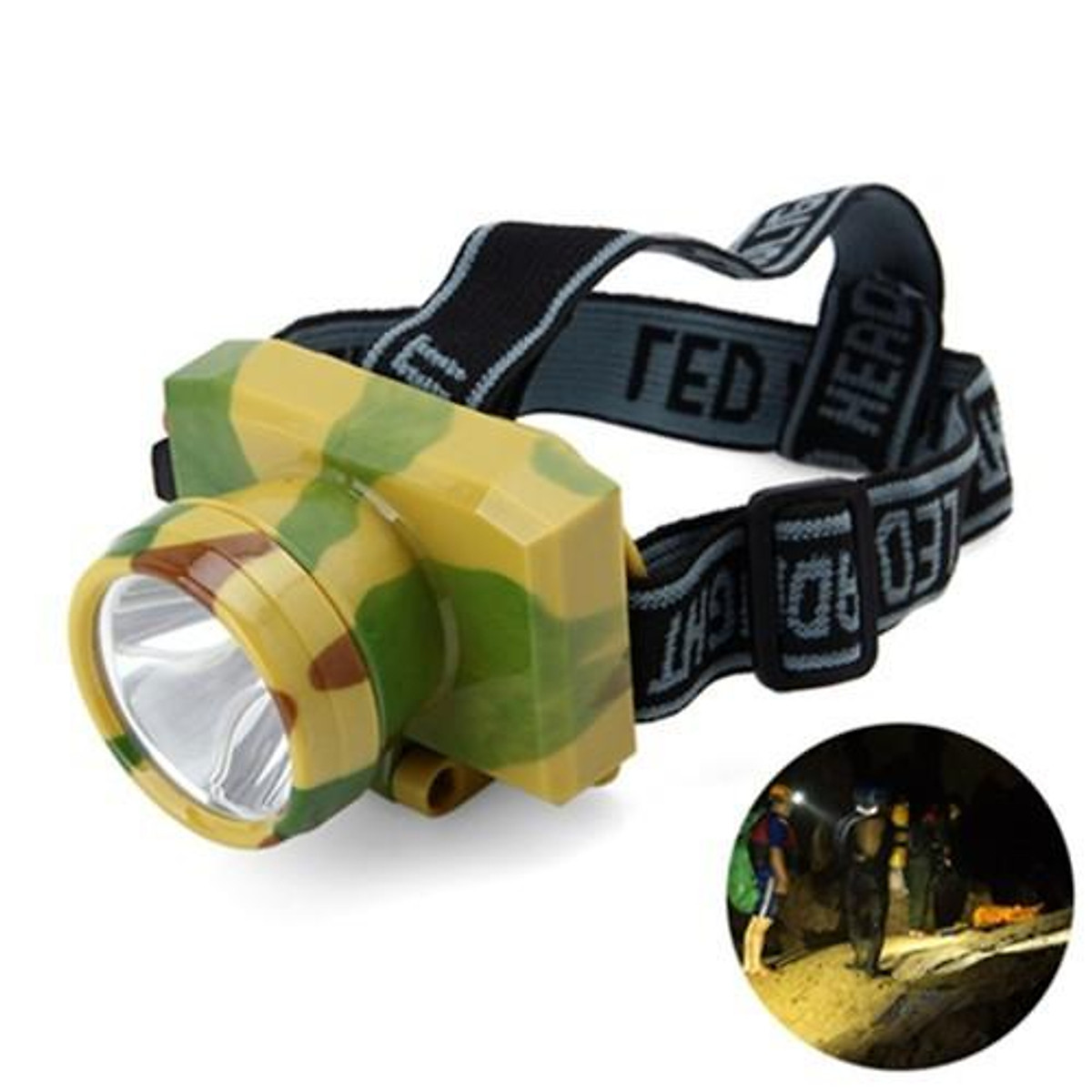 Đèn pin đội đầu 2 chế độ siêu sáng, màu rằn ri, bền bỉ, tiện dụng