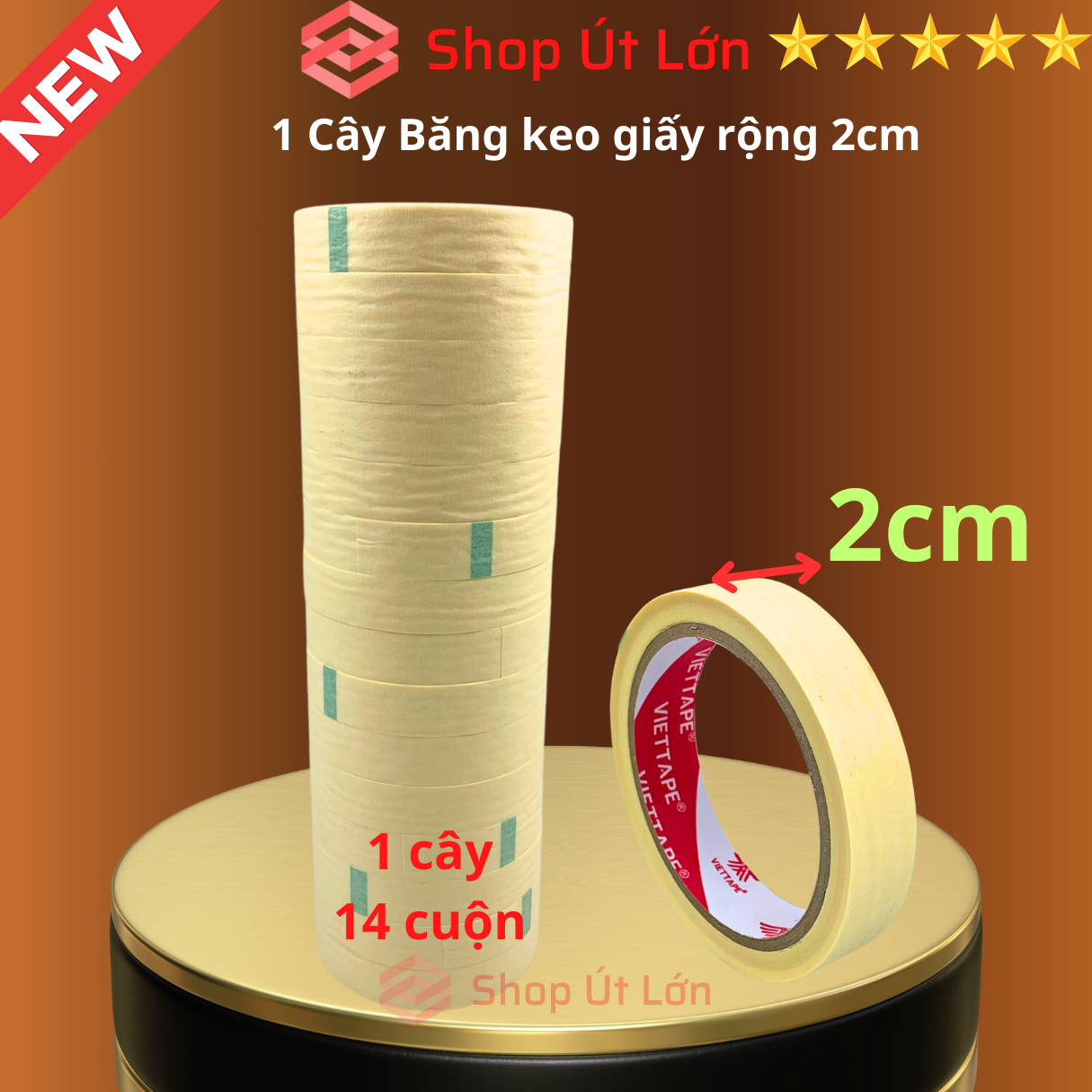 Băng keo giấy rộng 2cm, dài 22 mét 1 cây 14 cuộn, giá tại xưởng