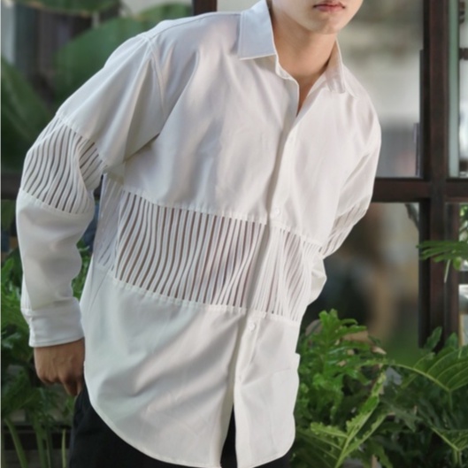 Áo somi lồng đèn, lanterns shirt phối ren tay dài vạt bầu