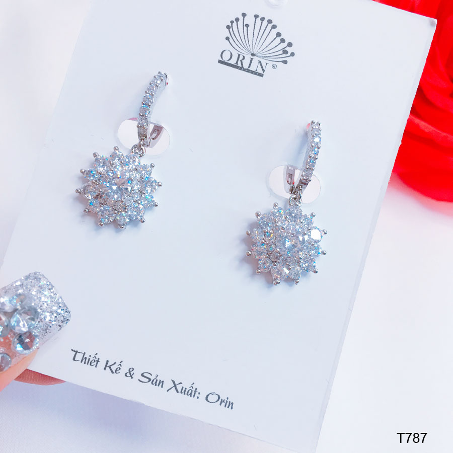 Bông tai bạc nữ khuyên tai nữ thiết kế đính đá trắng cao cấp Orin T787 - Long Tien