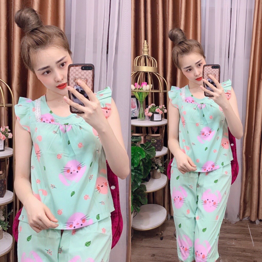 ĐỒ BỘ LỤA LỬNG MẶC NHÀ HỌA TIẾT HÌNH THÚ DỄ THƯƠNG (ẢNH THẬT) CÓ SIZE 40-75KG - LUA23
