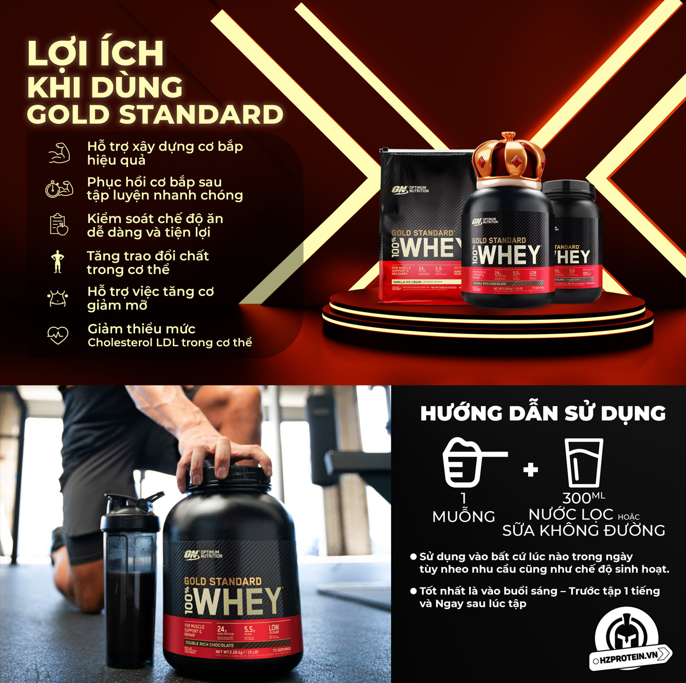 ON GOLD STANDARD 100% WHEY - SỮA BỔ SUNG PROTEIN PHÁT TRIỂN CƠ BẮP (5 LBS)