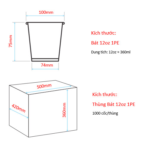 Set 100 bát giấy 12oz - 360ml dùng một lần