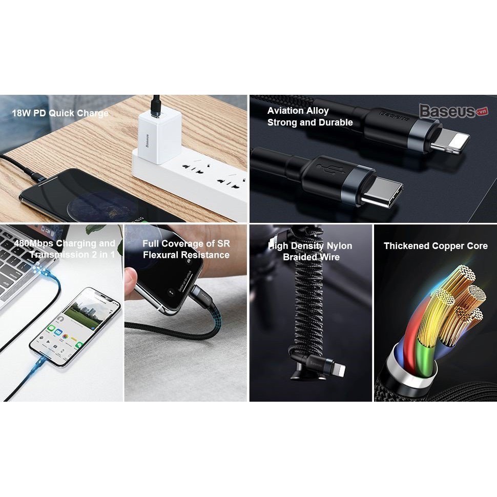 Cáp sạc nhanh 18W dùng cho iPhone 11 , Iphone 11 Pro , Pro Max - Baseus Cafule Data Cable Type-C to iphone 11