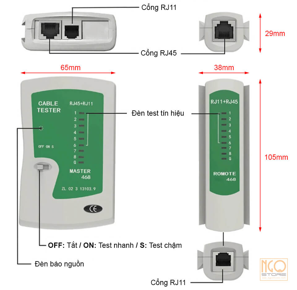 Test cable mạng RJ45-RJ11, hộp test cáp mạng