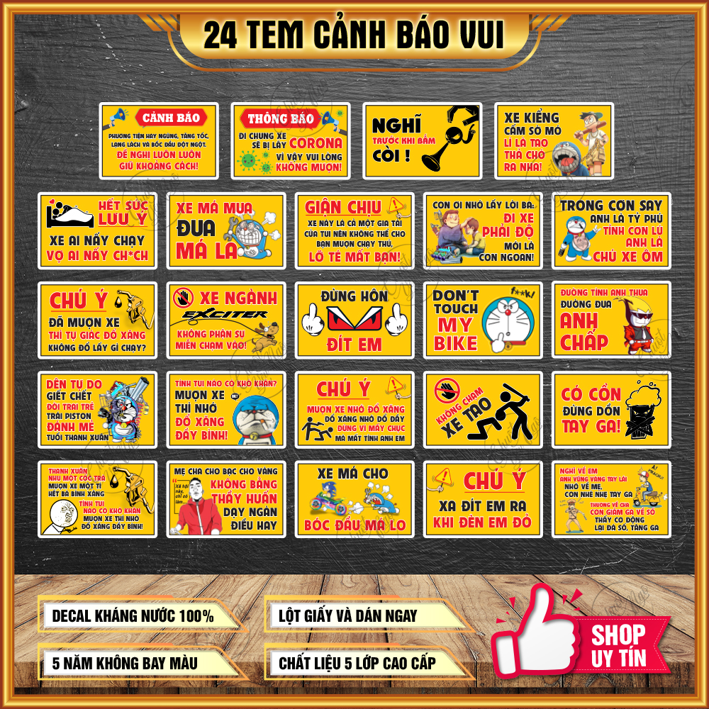 24 tem xe decal cảnh báo vui mượn xe nhớ đỗ xăng