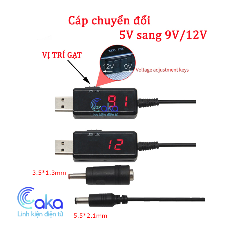 Cáp USB chuyển đổi 5V sang 9V 12V jack dc 5.5x2.1mm