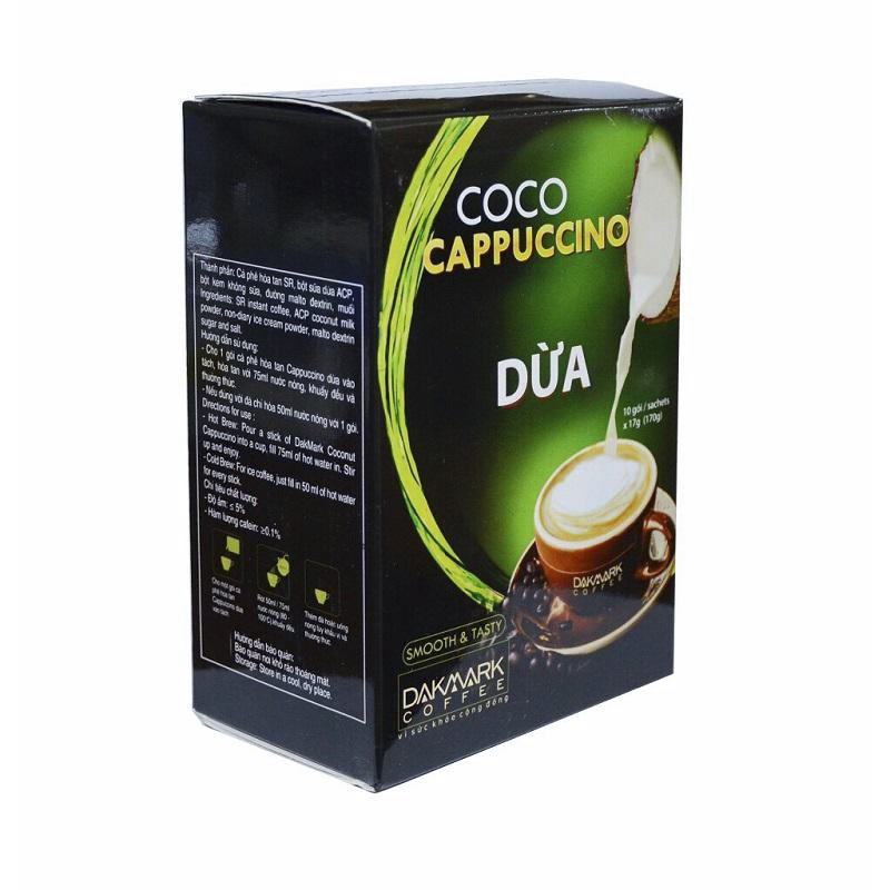 Cà phê Cappuccino Dừa hòa tan DakMark - (10gói x 17g)