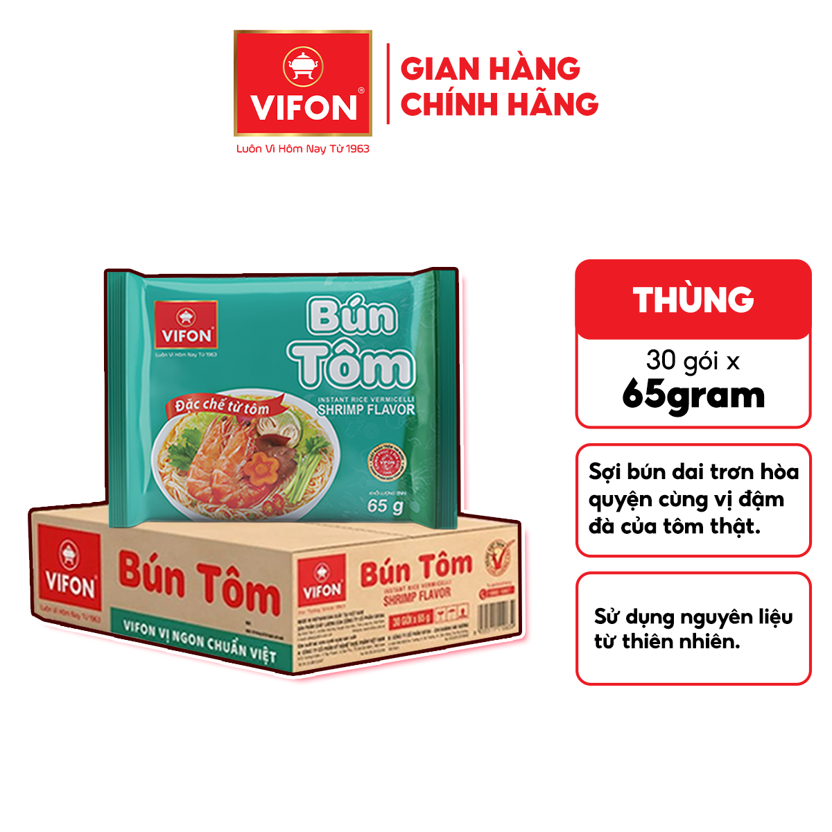 [VOUCHER 10%] Bún Tôm VIFON 65gr/Gói