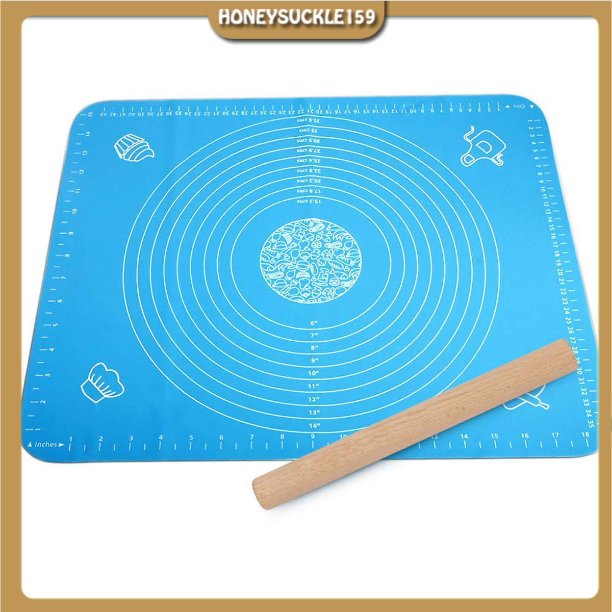 Combo Tấm Lót Bột SIlicon 30 x 40cm Và Cán Lăn Bột Gỗ Trơn 30cm